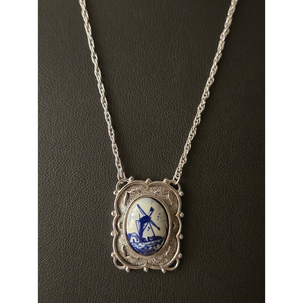 Sarah Coventry Delft Blue Windmill Pendant Necklace Vintage